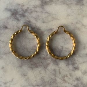 18K Solid Gold Twisted Hoop Earrings